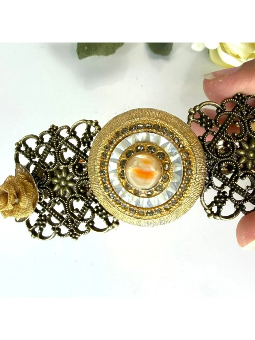 Gold Rose Filigree Barrette | One of a Kind Vintage Jewelry Hair Clip
